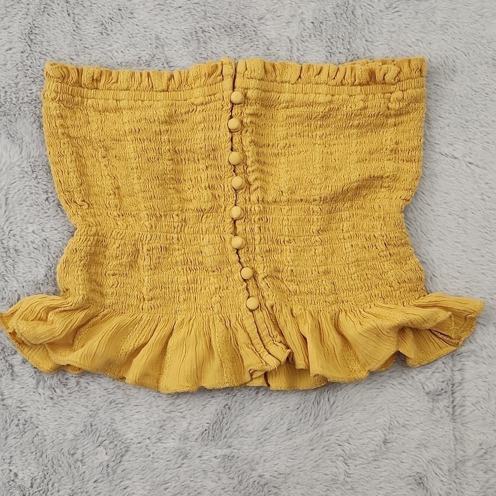 American Eagle Outfitters Bundle Yellow Smocked Tube Top & Blue Square Neck Tee - Picture 5 of 7